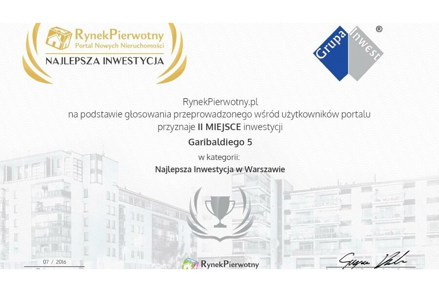 Grupa Inwest - II miejsce w kategorii najlepsza inwestycja w Warszawie